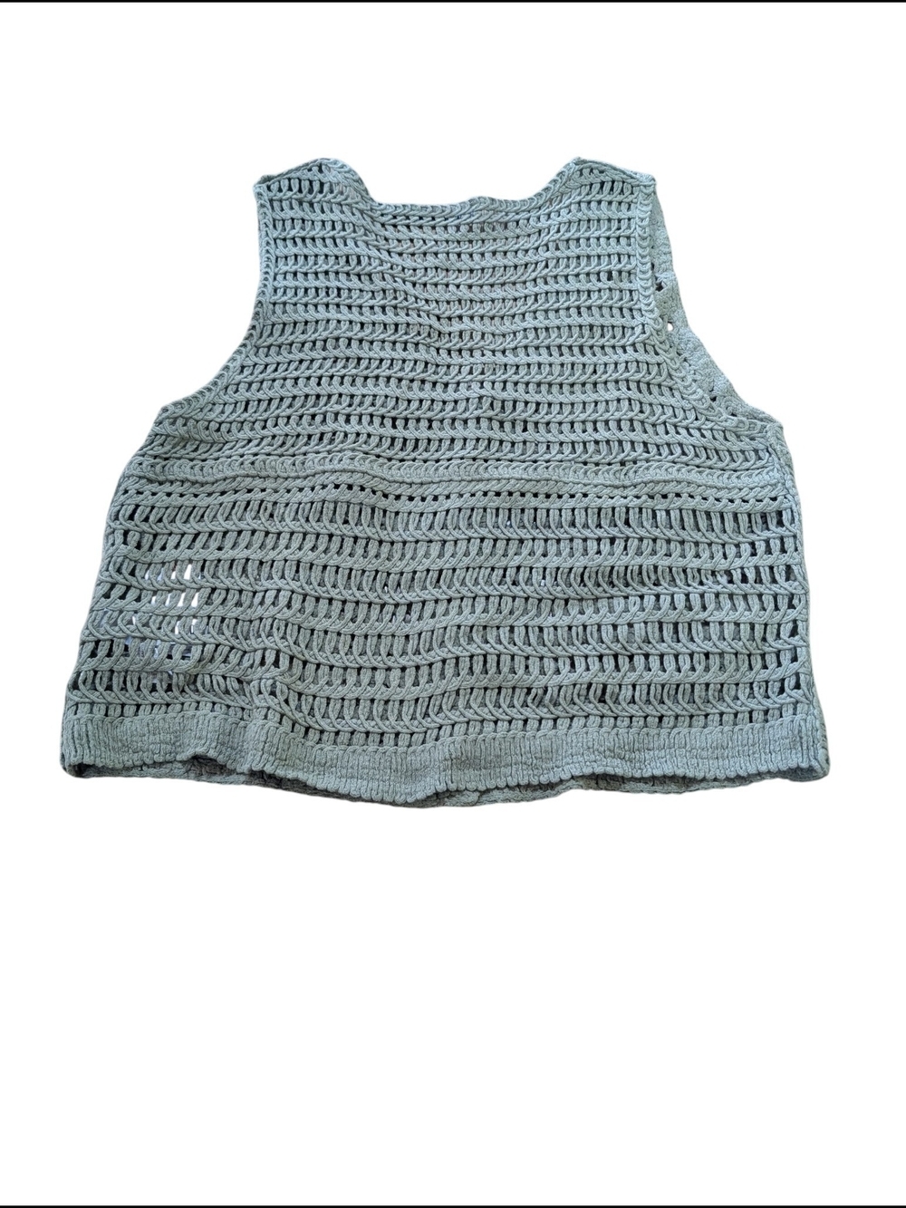 Devoted Pure Cotton Crochet Button-Front Crop Vest in Sage - Picture 2 of 5